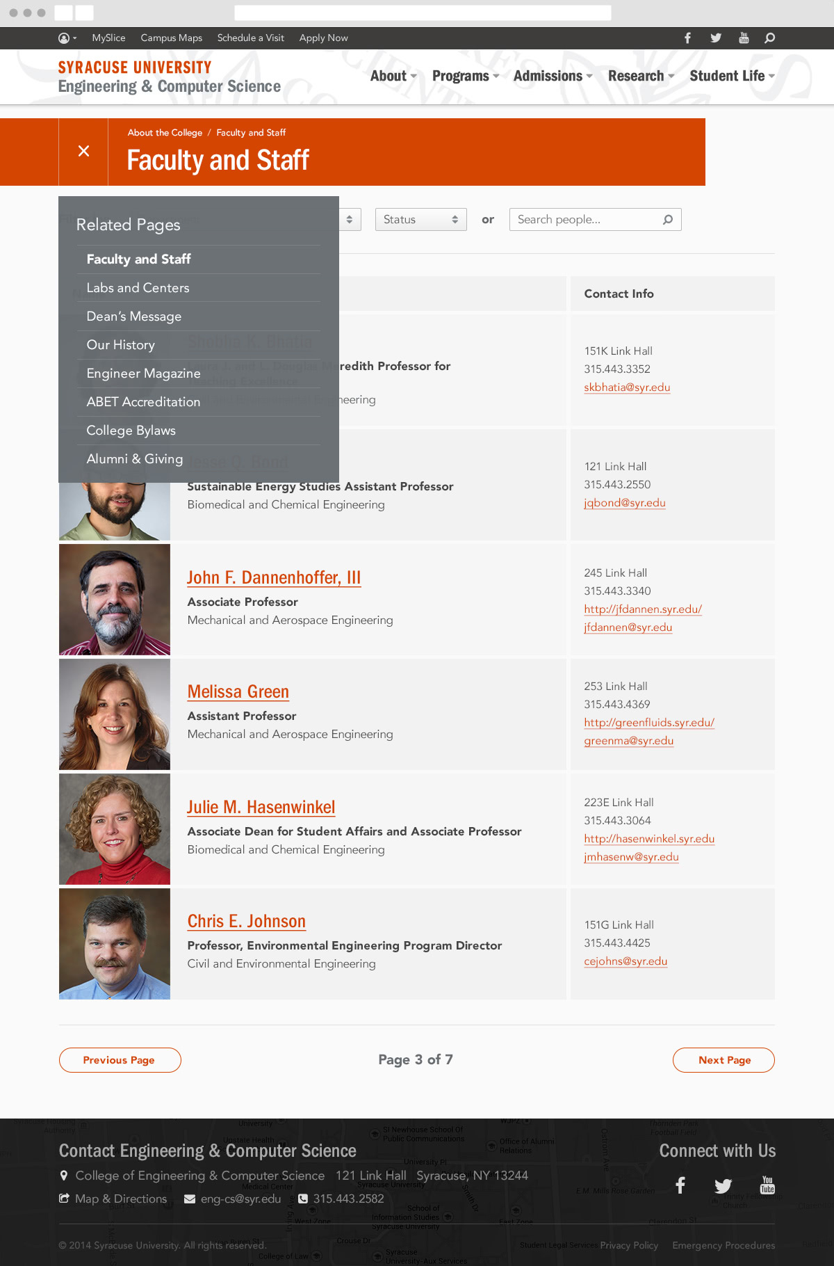 Faculty and staff directory page