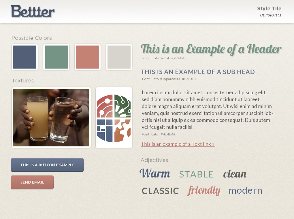 Style tiles used to iterate on the site’s look and feel