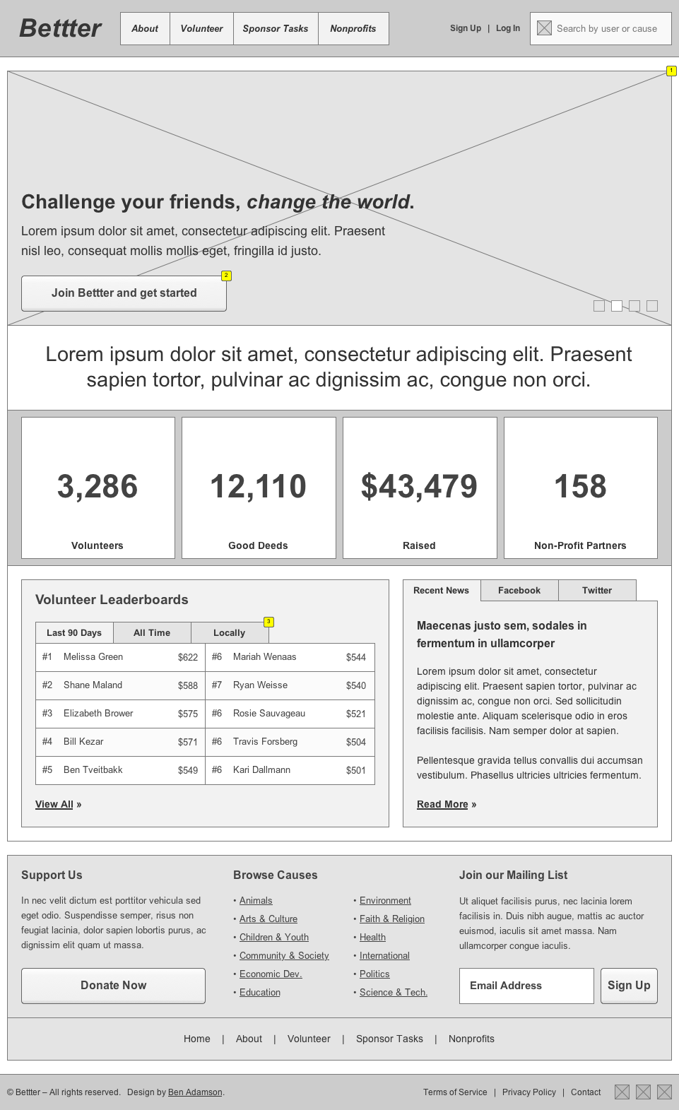 Home page wireframe