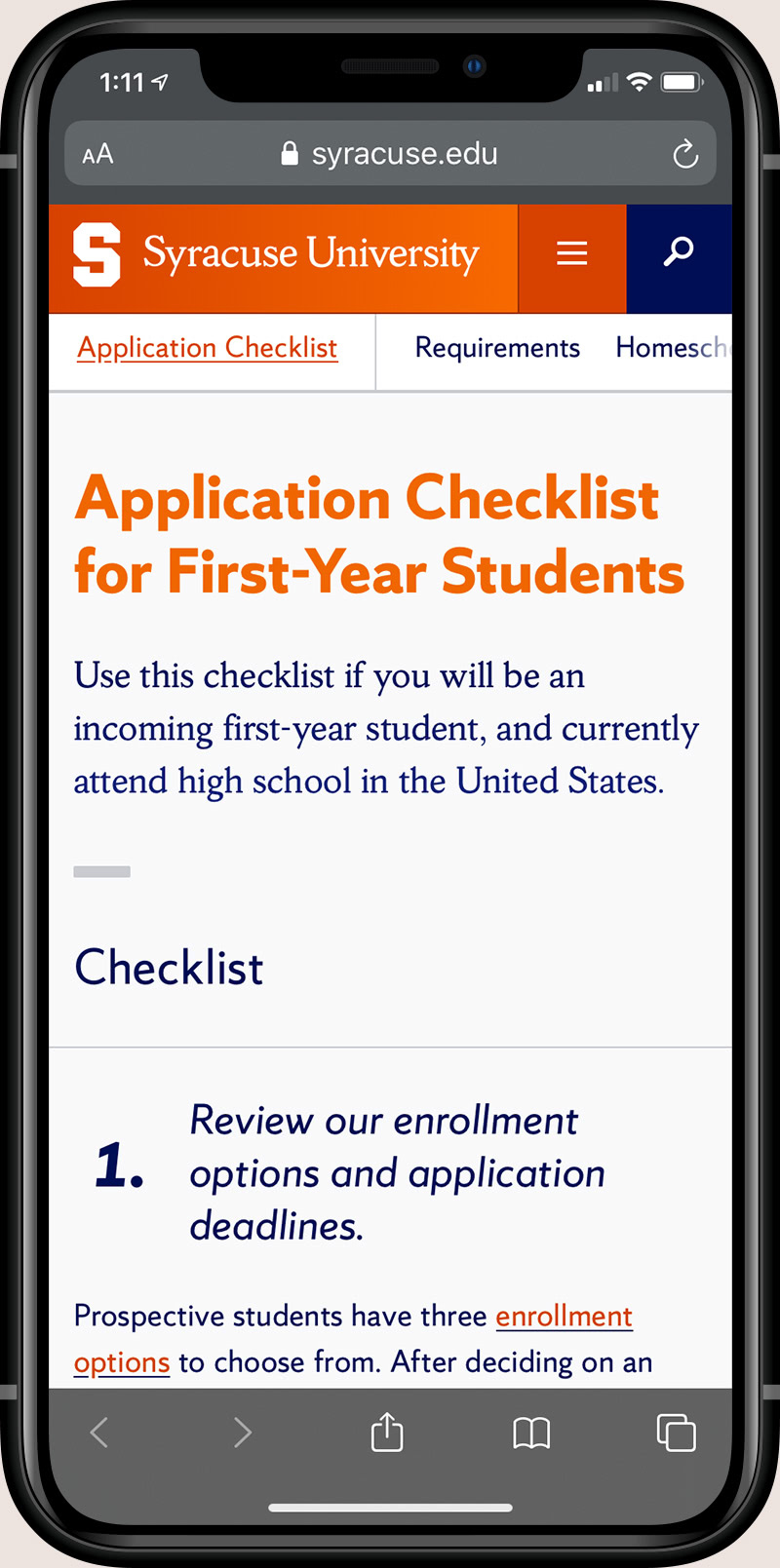 Mobile application checklist page